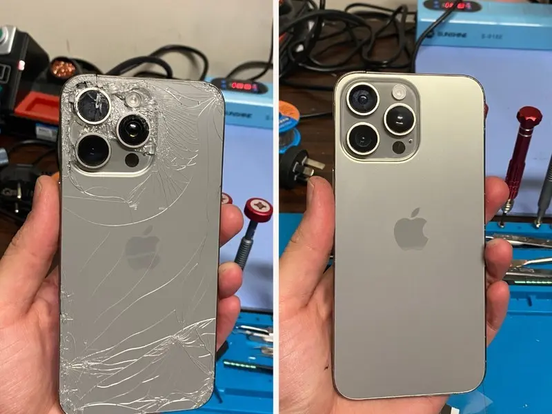 iPhone back glass replacement before and after