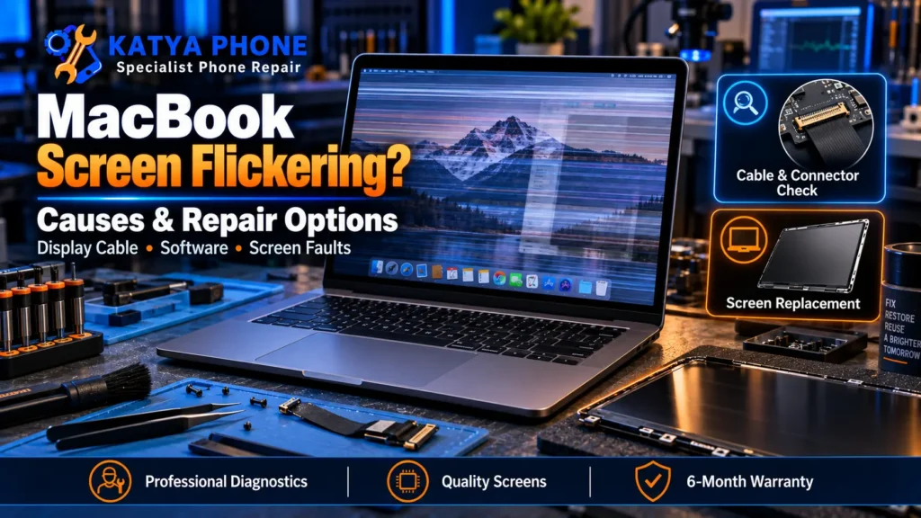 MacBook screen flickering being checked by a technician in Caroline Springs
