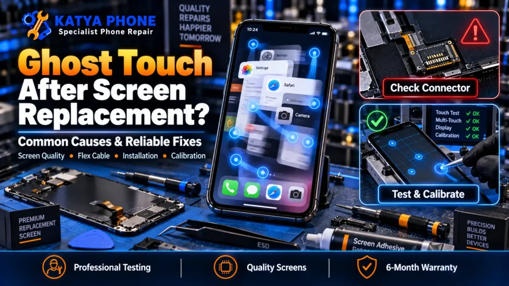iPhone ghost touch after screen replacement being checked by a technician in Caroline Springs
