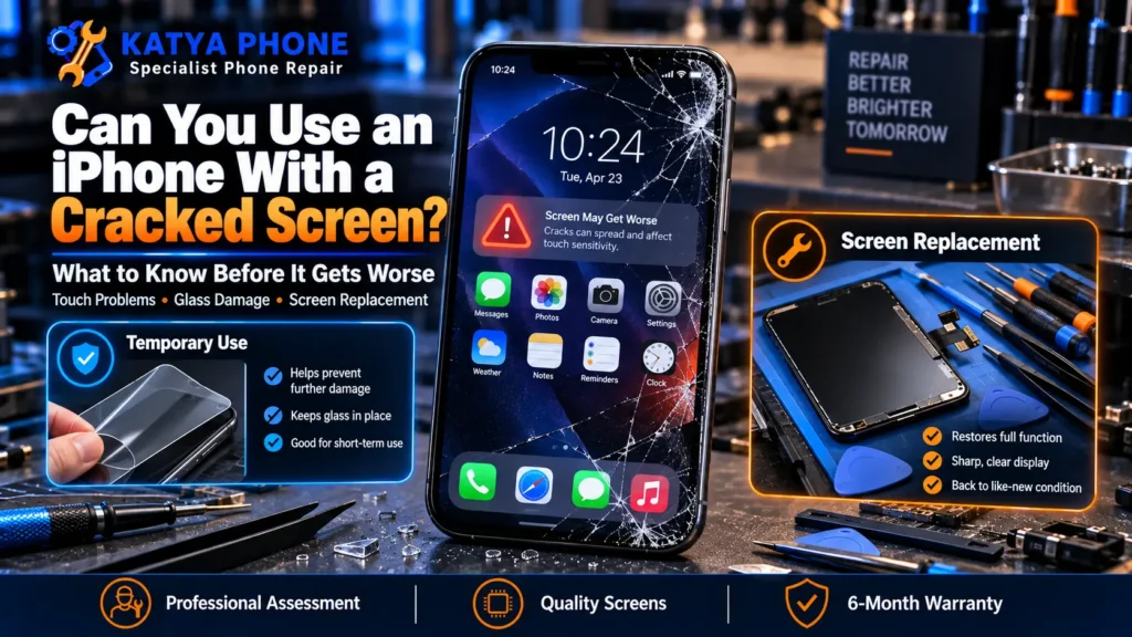 iPhone with a cracked screen held in hand, screen repair Caroline Springs